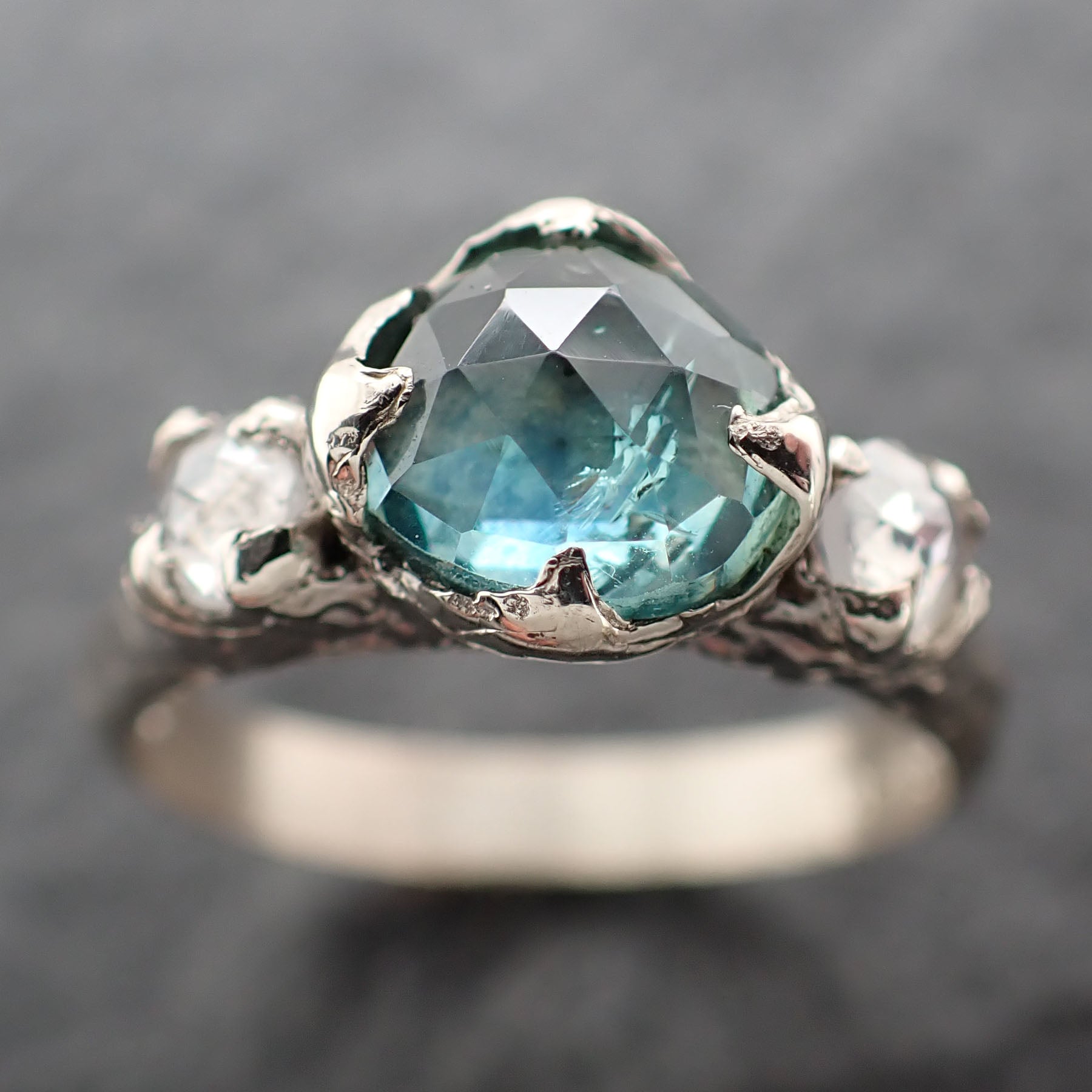 fancy cut montana sapphire diamond 14k white gold engagement ring wedding ring blue gemstone ring multi stone ring 2474 Alternative Engagement