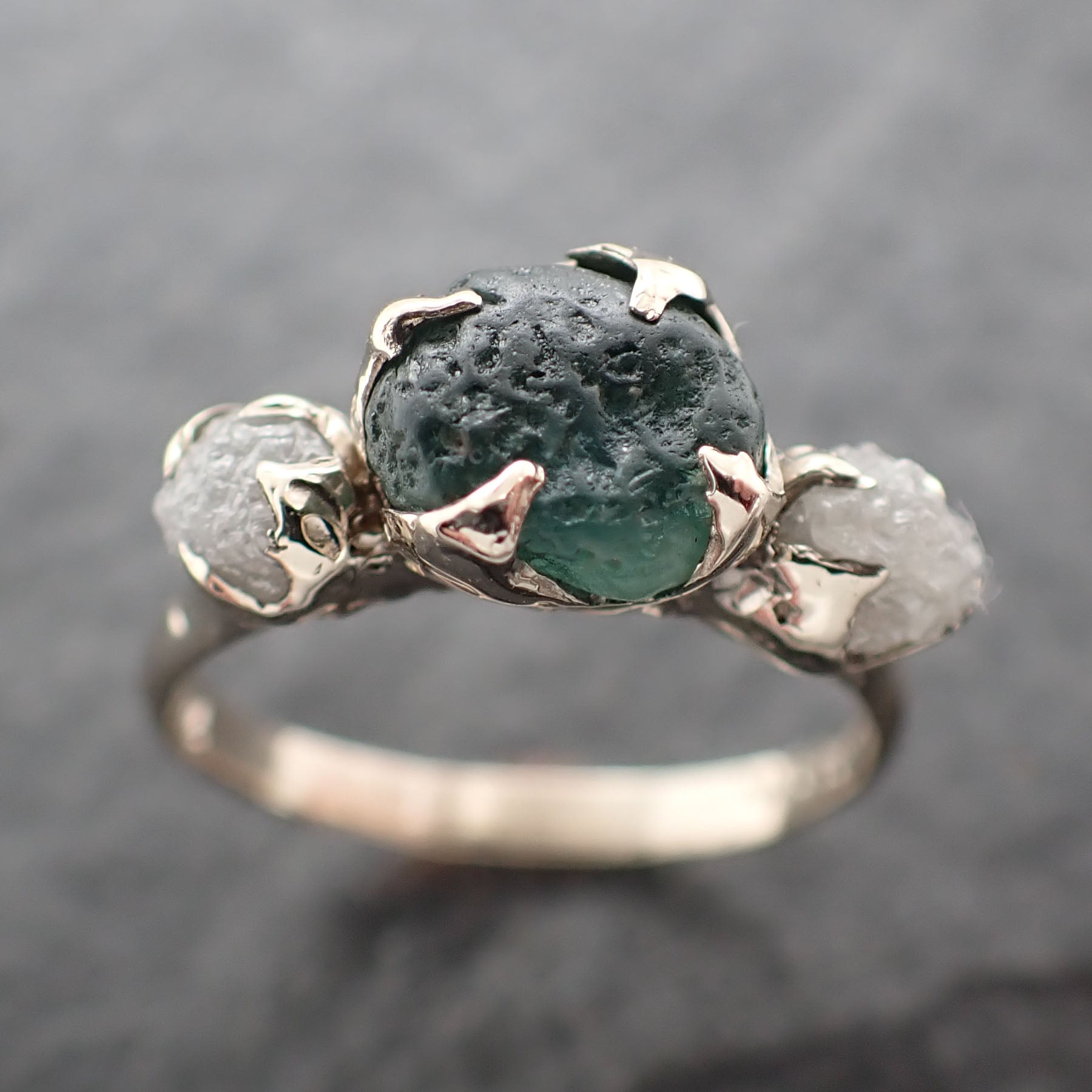 Raw blue green Montana Sapphire Diamond Engagement Wedding Ring Custom One Of a Kind Gemstone Multi stone Ring 2476