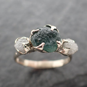 Raw blue green Montana Sapphire Diamond Engagement Wedding Ring Custom One Of a Kind Gemstone Multi stone Ring 2476