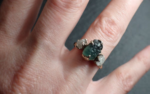 raw blue green montana sapphire diamond 18k white gold engagement wedding ring custom one of a kind gemstone multi stone ring 2477 Alternative Engagement