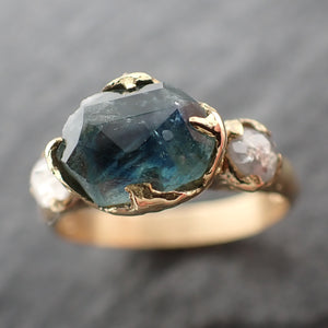 partially faceted blue montana sapphire and fancy diamonds 18k yellow gold engagement wedding ring gemstone ring multi stone ring 2480 Alternative Engagement