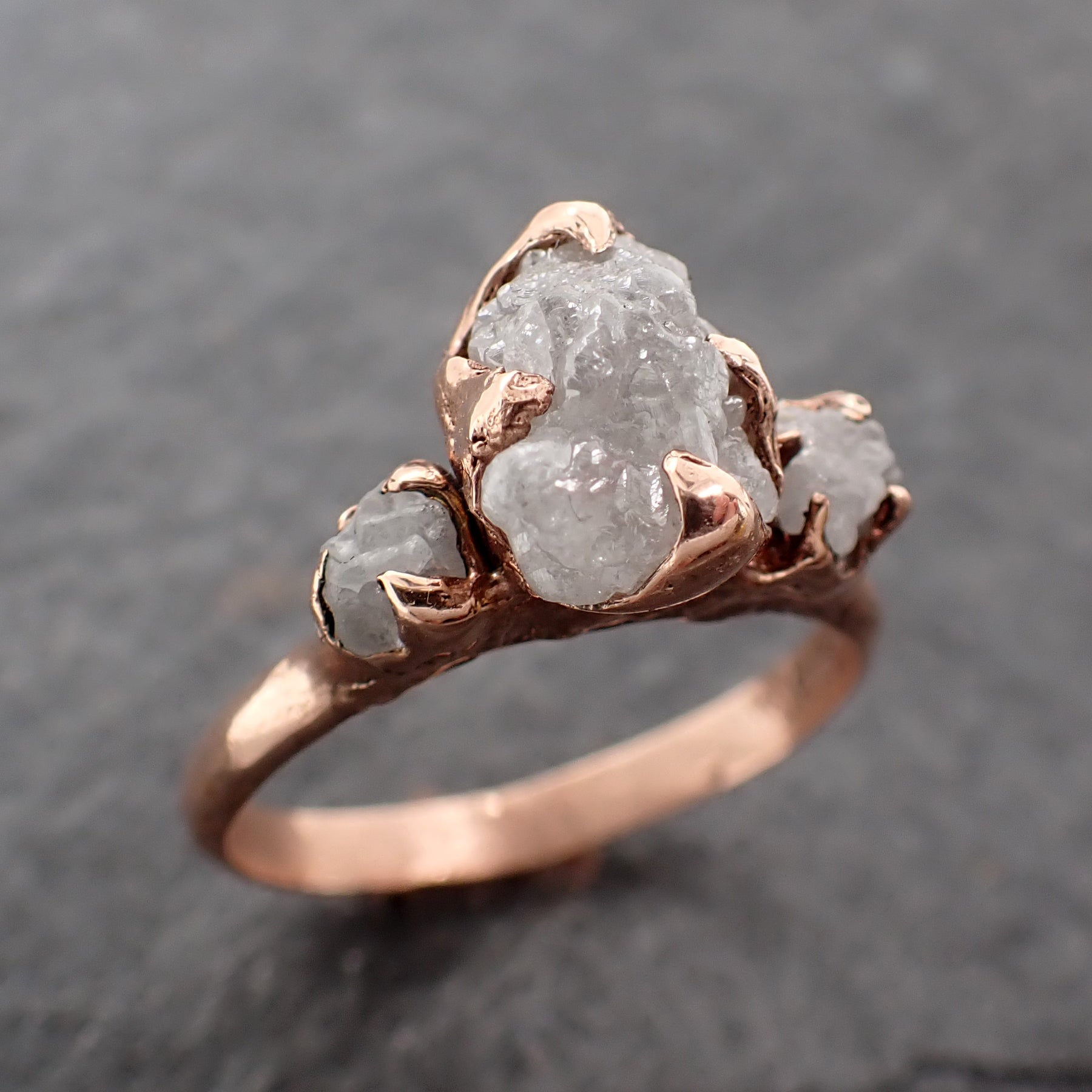 Raw Rough Diamond Rose gold Engagement Multi stone Wedding Ring byAngeline C2481