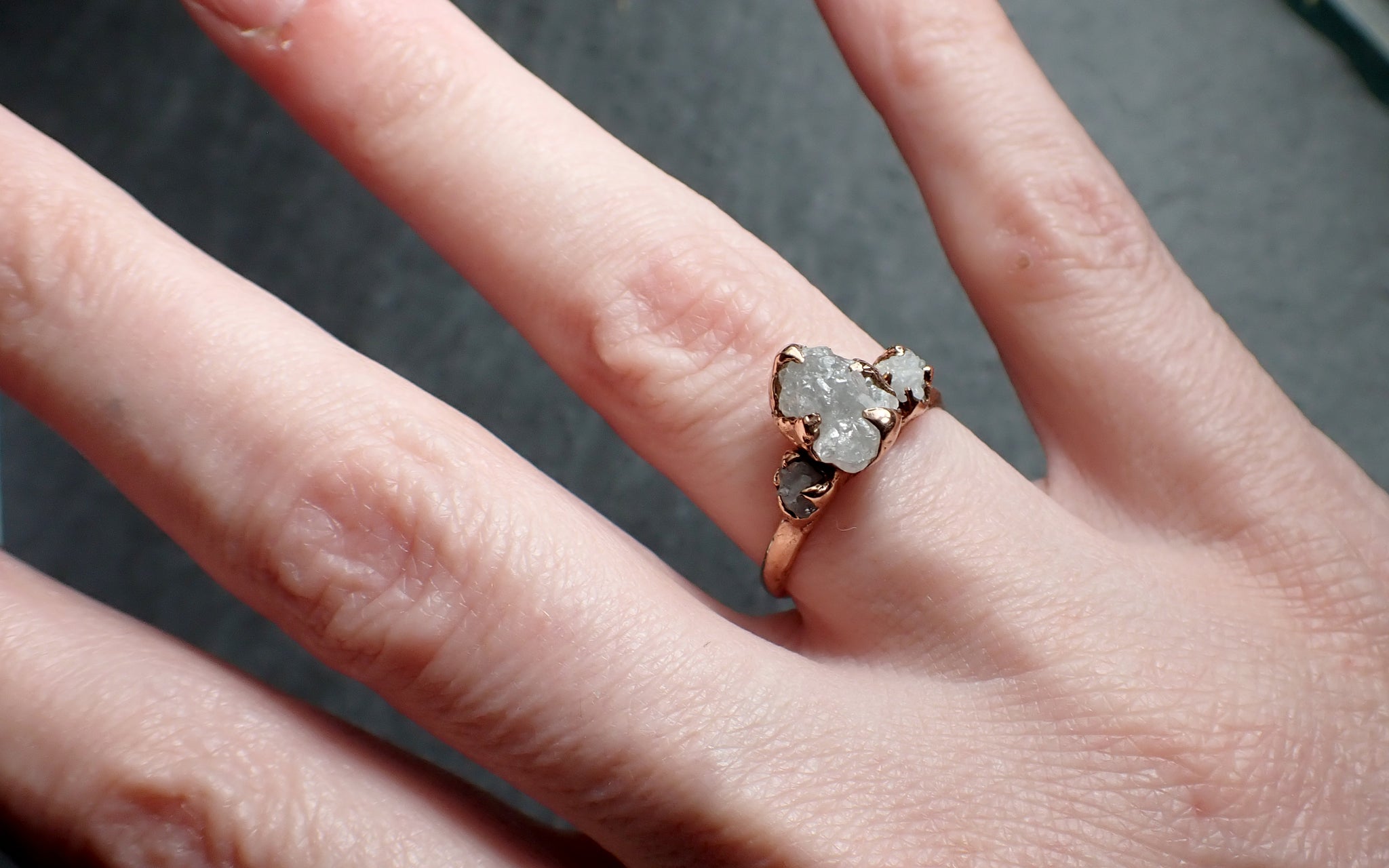 raw rough diamond rose gold engagement multi stone wedding ring byangeline c2481 Alternative Engagement