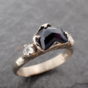 Partially faceted Sapphire and fancy cut Diamond 14k White Gold Engagement Ring Wedding Ring Custom One Of a Kind blue Gemstone Ring 2483