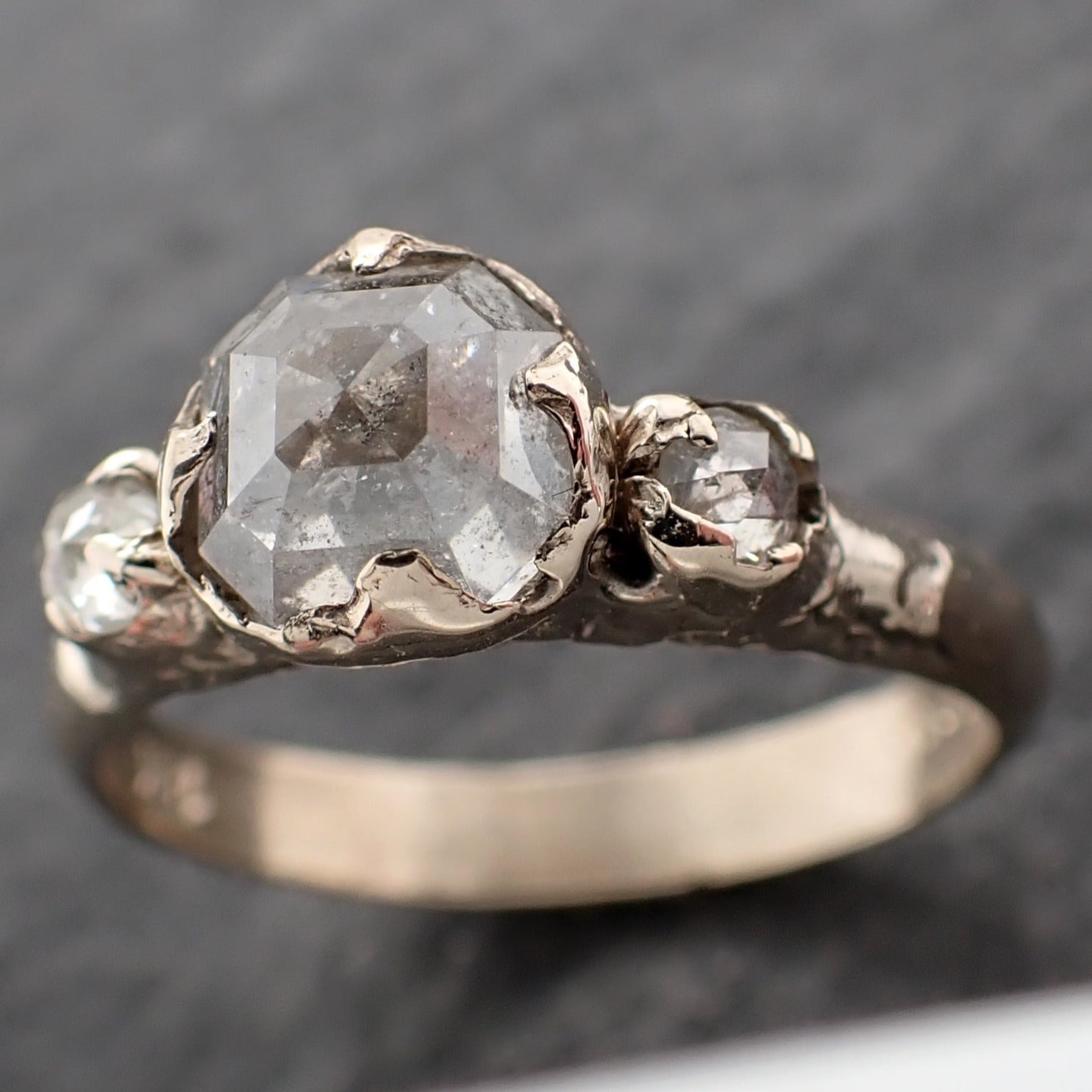 Faceted Fancy cut white Diamond Multi stone Engagement 18k White Gold Wedding Ring byAngeline 2484