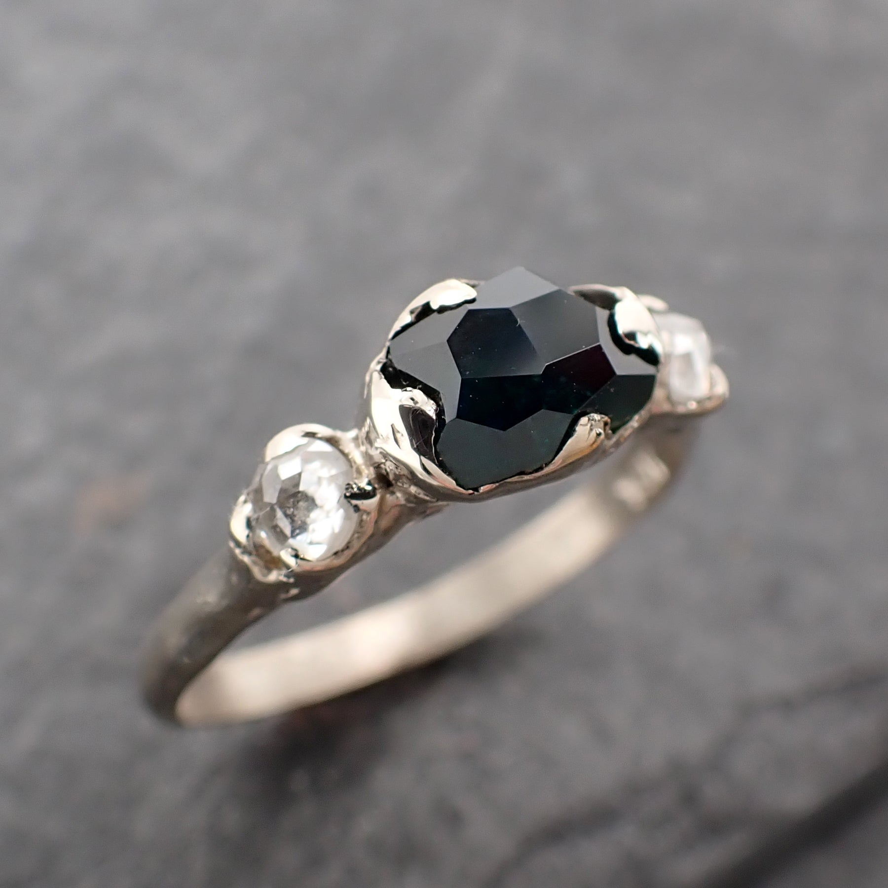partially faceted green sapphire and fancy diamonds 14k white gold engagement wedding ring gemstone ring multi stone ring 2485 Alternative Engagement