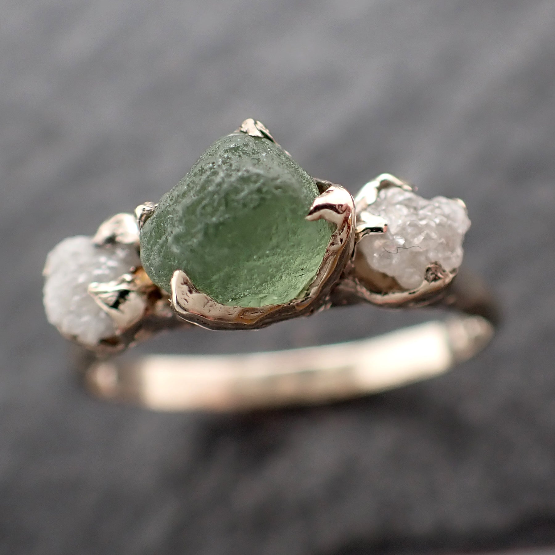 raw green montana sapphire diamond white 18k gold engagement wedding ring custom one of a kind gemstone multi stone ring 2486 Alternative Engagement