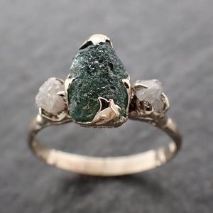 Raw blue green Montana Sapphire Diamond 18k White Gold Engagement Wedding Ring Custom One Of a Kind Gemstone Multi stone Ring 2482