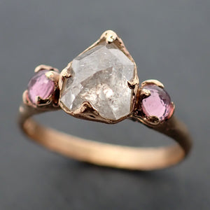 Fancy cut white Diamond and Rubies Engagement multi stone 18k yellow Gold Wedding Set Ring Rough Diamond Ring byAngeline 3345
