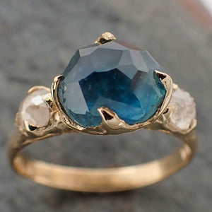 partially faceted blue montana sapphire and fancy diamonds 14k yellow gold engagement wedding ring gemstone ring multi stone ring 2193 Alternative Engagement