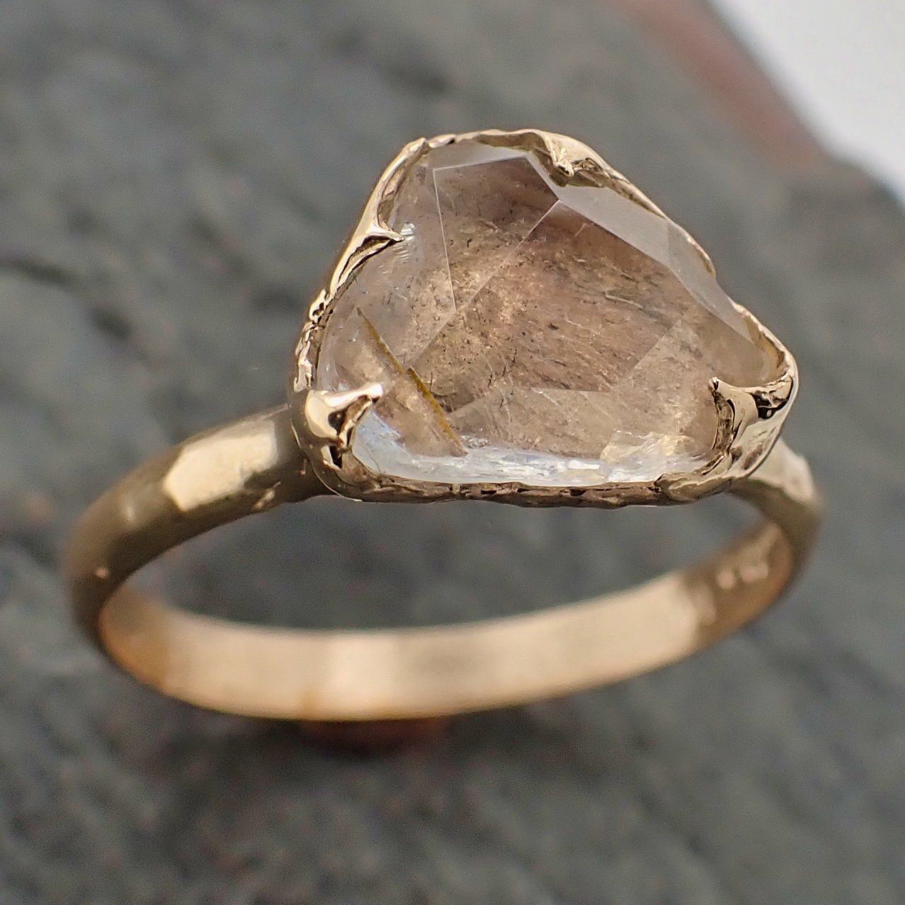 partially faceted moonstone yellow gold ring gemstone solitaire recycled 14k statement 2199 Alternative Engagement