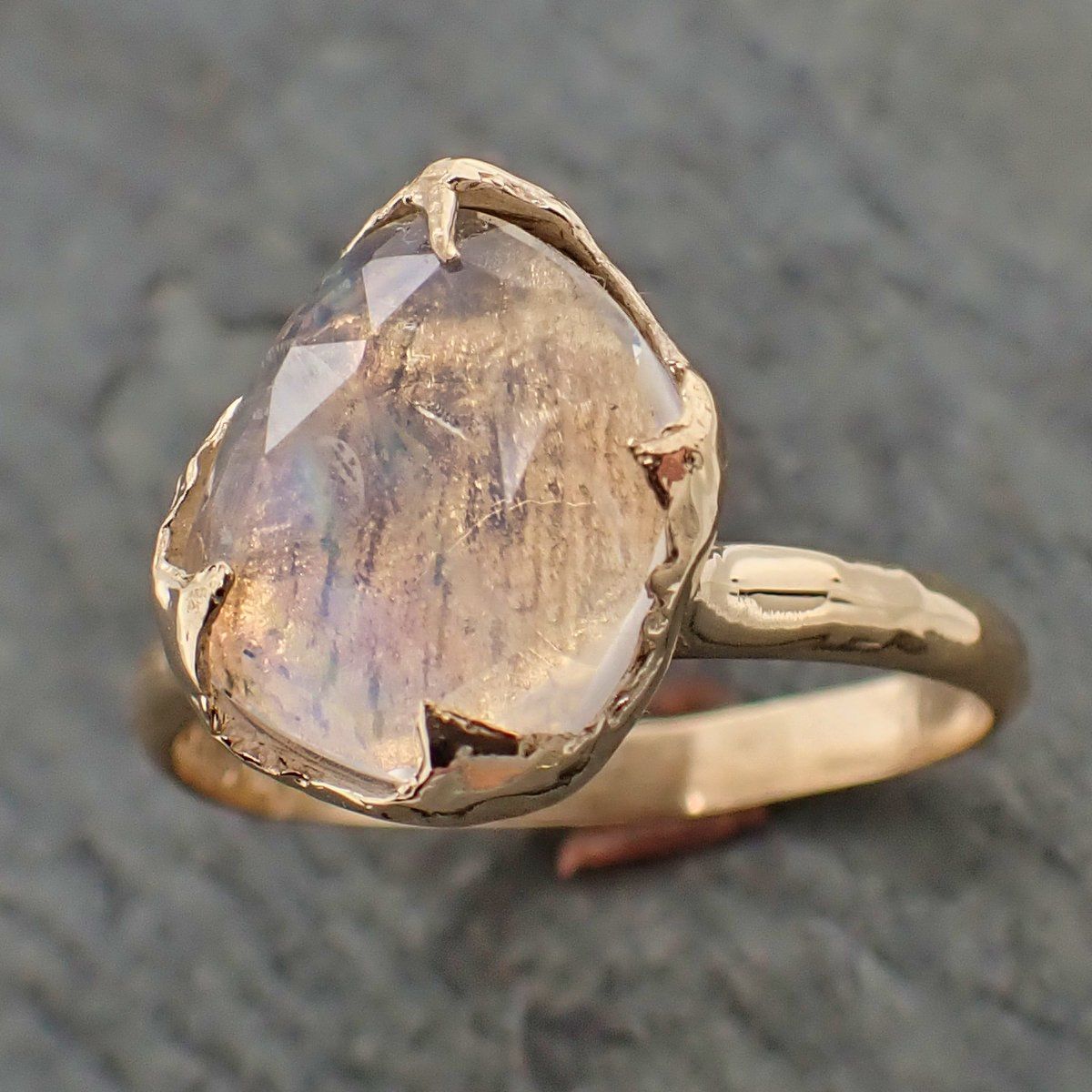 fancy cut moonstone yellow gold ring gemstone solitaire recycled 14k statement 2198 Alternative Engagement
