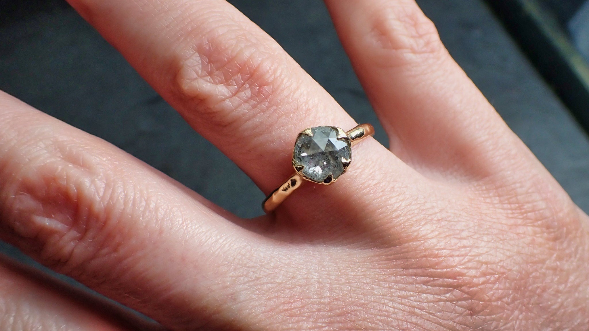 fancy cut salt and pepper solitaire diamond engagement 14k yellow gold wedding ring byangeline 2201 Alternative Engagement