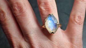 Fancy cut Moonstone Yellow Gold Ring Gemstone Solitaire recycled 14k statement cocktail statement 2197