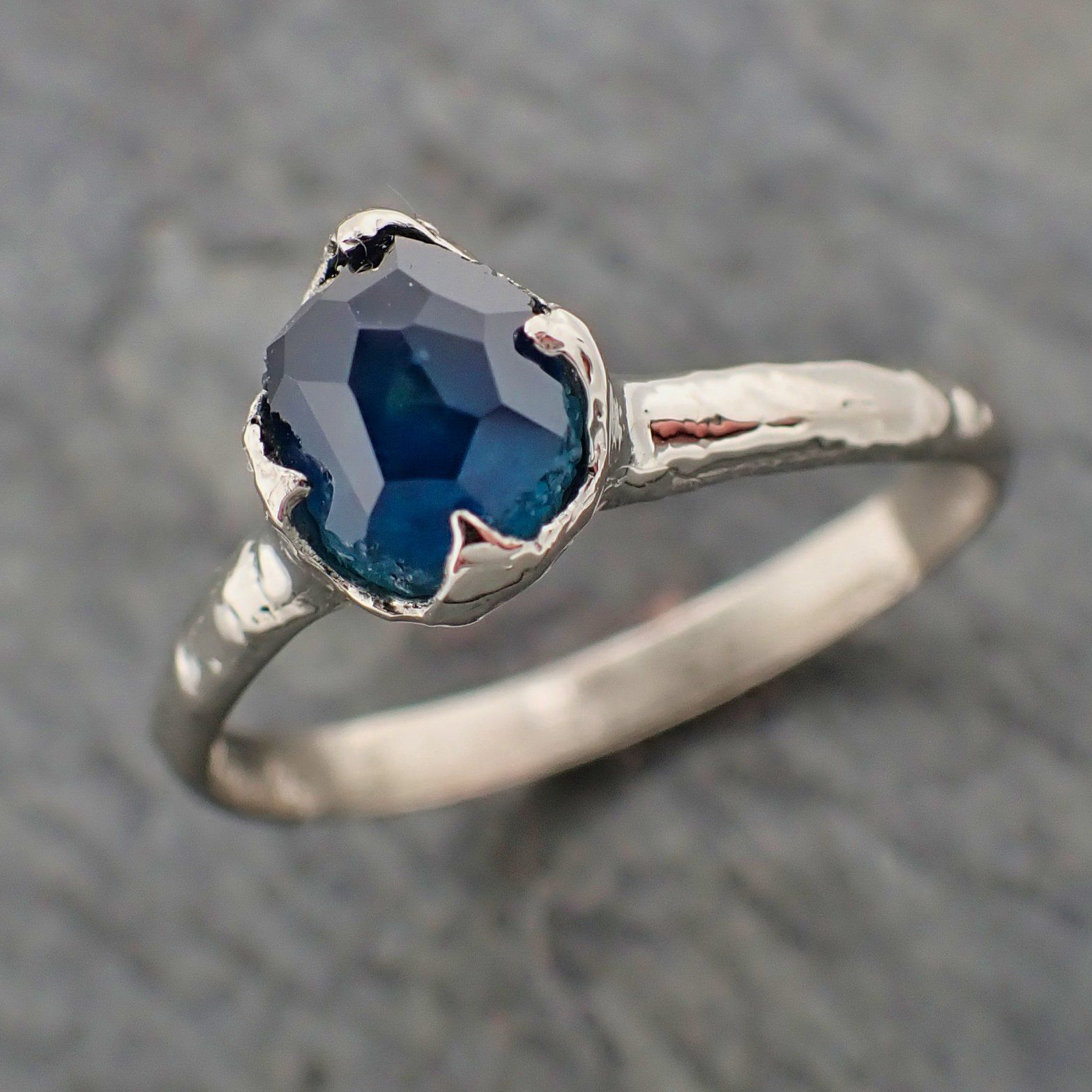 partially faceted blue montana sapphire solitaire 18k white gold engagement ring wedding ring one of a kind gemstone ring 2195 Alternative Engagement