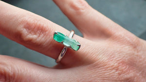 raw uncut emerald sterling silver ring gemstone solitaire recycled statement ss00056 Alternative Engagement