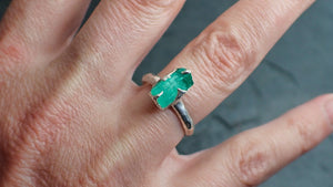 raw uncut emerald sterling silver ring gemstone solitaire recycled statement ss00058 Alternative Engagement