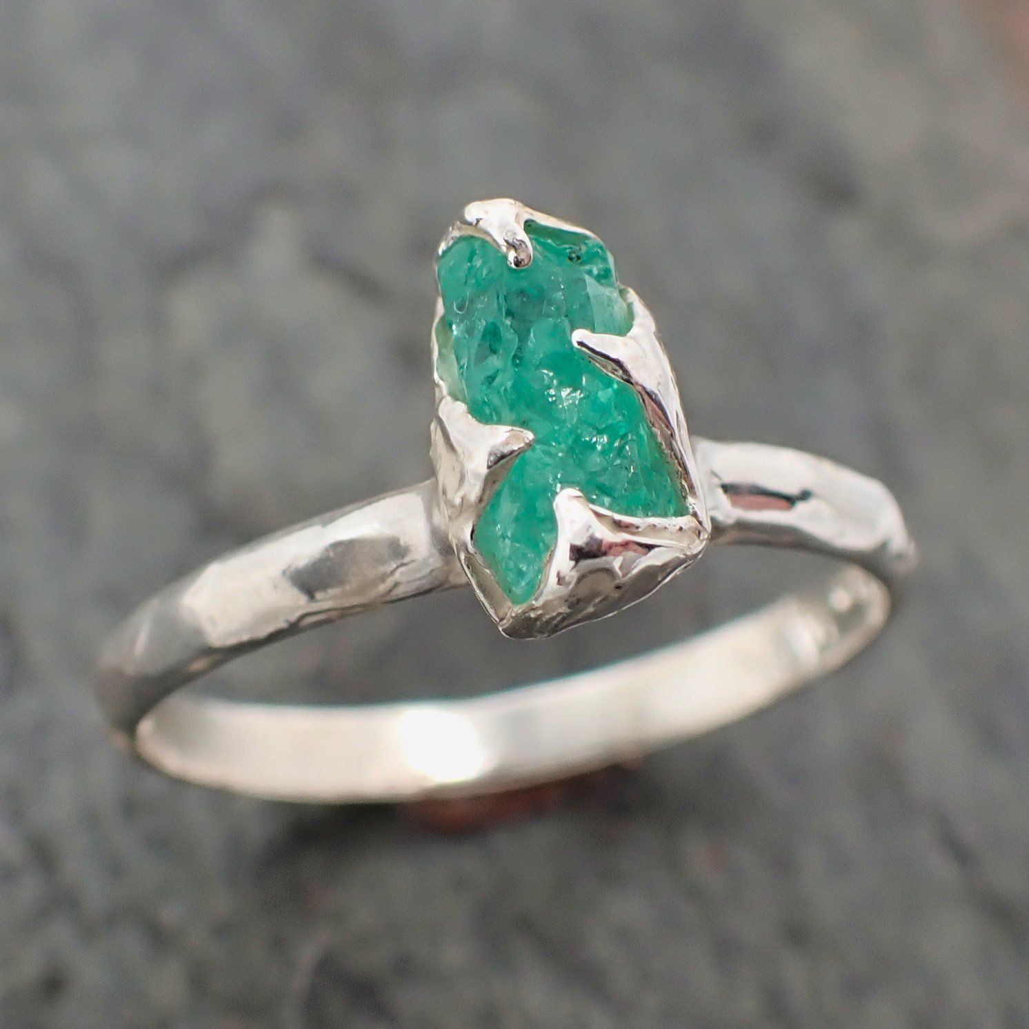 raw uncut emerald sterling silver ring gemstone solitaire recycled statement ss00060 Alternative Engagement
