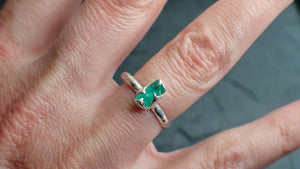 raw uncut emerald sterling silver ring gemstone solitaire recycled statement ss00060 Alternative Engagement