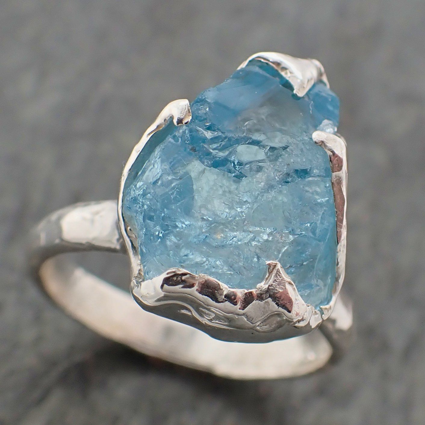 uncut aquamarine solitaire ring custom sterling silver one of a kind gemstone ring bespoke byangeline ss00055 Alternative Engagement