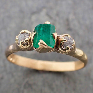 three raw stone diamond and emerald gemstone engagement ring dainty 18k gold multi stone wedding ring uncut birthstone stacking ring rough diamond ring byangeline 2217 Alternative Engagement