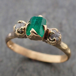 three raw stone diamond and emerald gemstone engagement ring dainty 18k gold multi stone wedding ring uncut birthstone stacking ring rough diamond ring byangeline 2217 Alternative Engagement