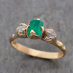 three raw stone diamond and emerald gemstone engagement ring dainty 18k gold multi stone wedding ring uncut birthstone stacking ring rough diamond ring byangeline 2217 Alternative Engagement