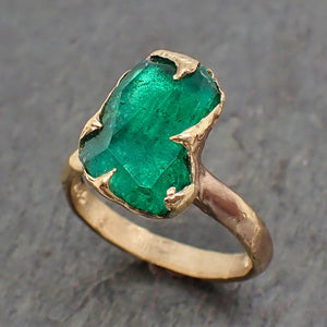 partially faceted emerald solitaire yellow 18k gold ring birthstone one of a kind gemstone statement ring recycled 2207 Alternative Engagement