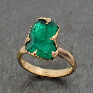 partially faceted emerald solitaire yellow 18k gold ring birthstone one of a kind gemstone statement ring recycled 2207 Alternative Engagement