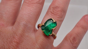 partially faceted emerald solitaire yellow 18k gold ring birthstone one of a kind gemstone statement ring recycled 2207 Alternative Engagement