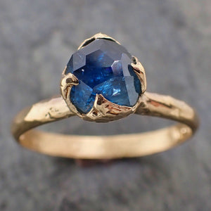 partially faceted blue montana sapphire solitaire 18k yellow gold engagement wedding one of a kind blue gemstone ring 2212 Alternative Engagement