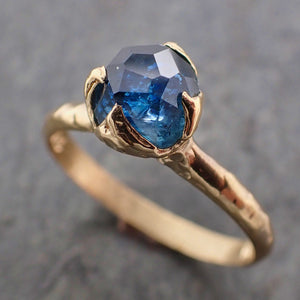 partially faceted blue montana sapphire solitaire 18k yellow gold engagement wedding one of a kind blue gemstone ring 2212 Alternative Engagement