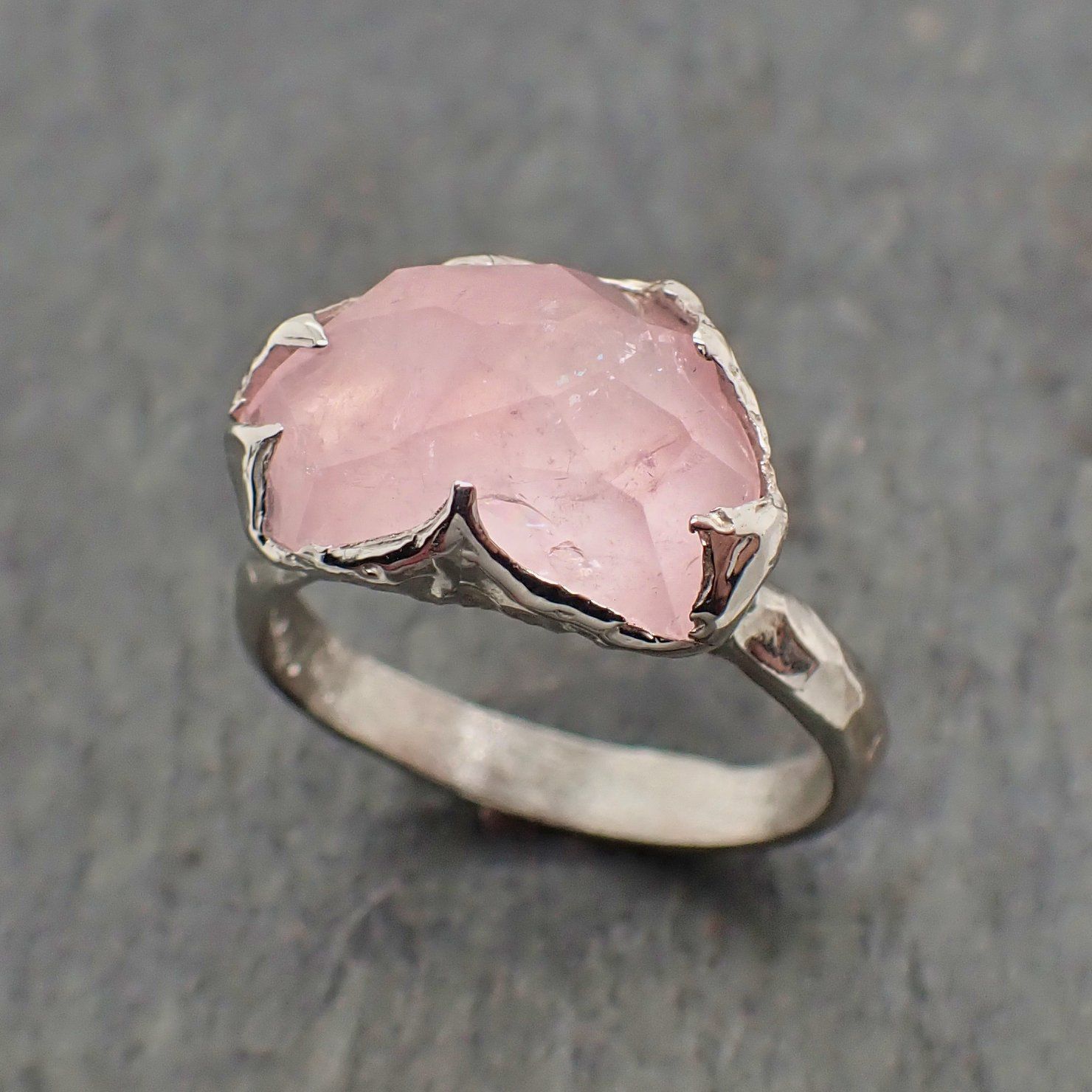 partially faceted morganite 18k white gold solitaire pink gemstone ring statement ring gemstone jewelry byangeline 2209 Alternative Engagement