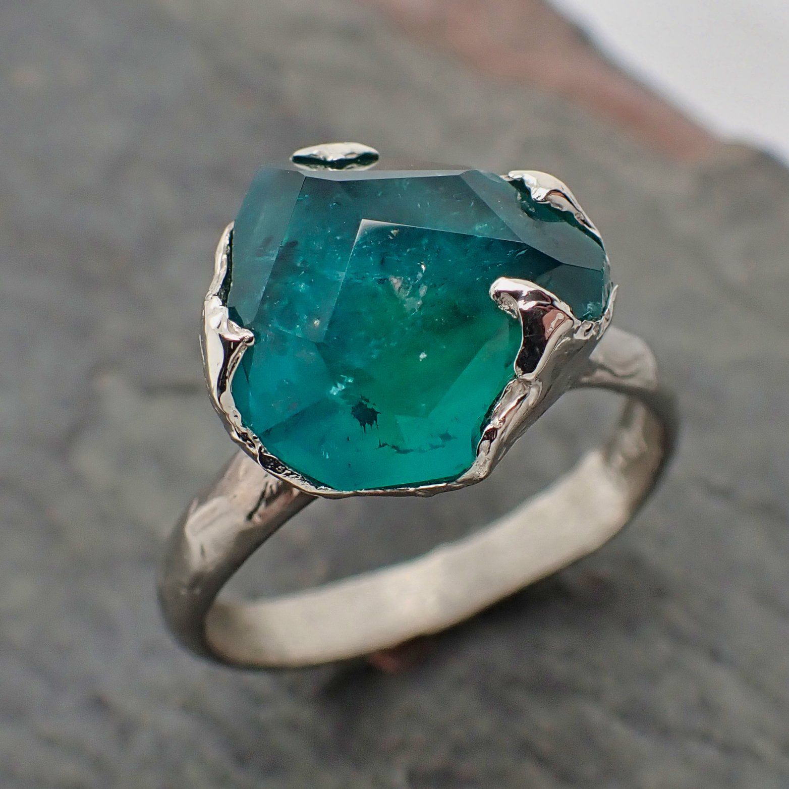 partially faceted paraiba tourmaline 18k white gold engagement ring one of a kind solitaire gemstone byangeline 2208 Alternative Engagement