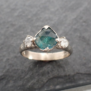 Fancy cut Montana Sapphire Diamond 14k White Gold Engagement Ring Wedding Ring blue Gemstone Ring Multi stone Ring 2492