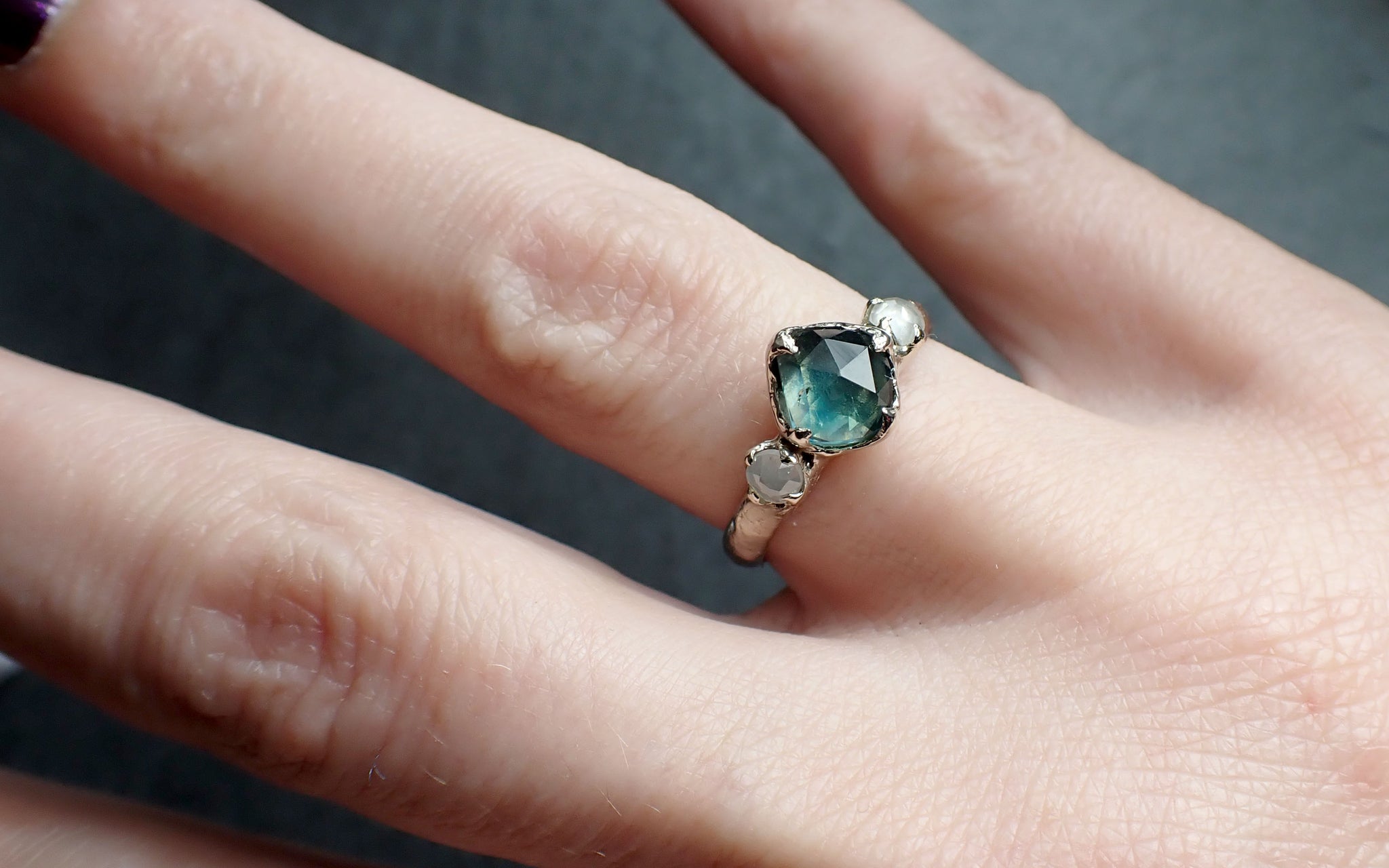 fancy cut montana sapphire diamond 14k white gold engagement ring wedding ring blue gemstone ring multi stone ring 2492 Alternative Engagement