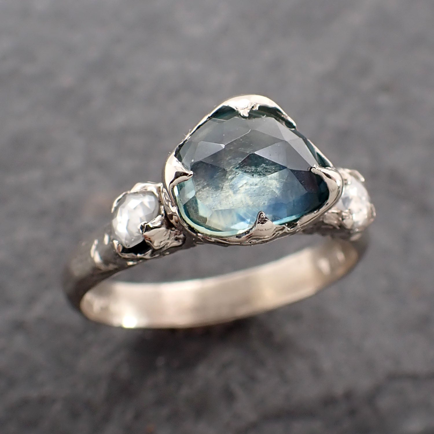 Fancy cut Montana Sapphire Diamond 14k White Gold Engagement Ring Wedding Ring blue Gemstone Ring Multi stone Ring 2491