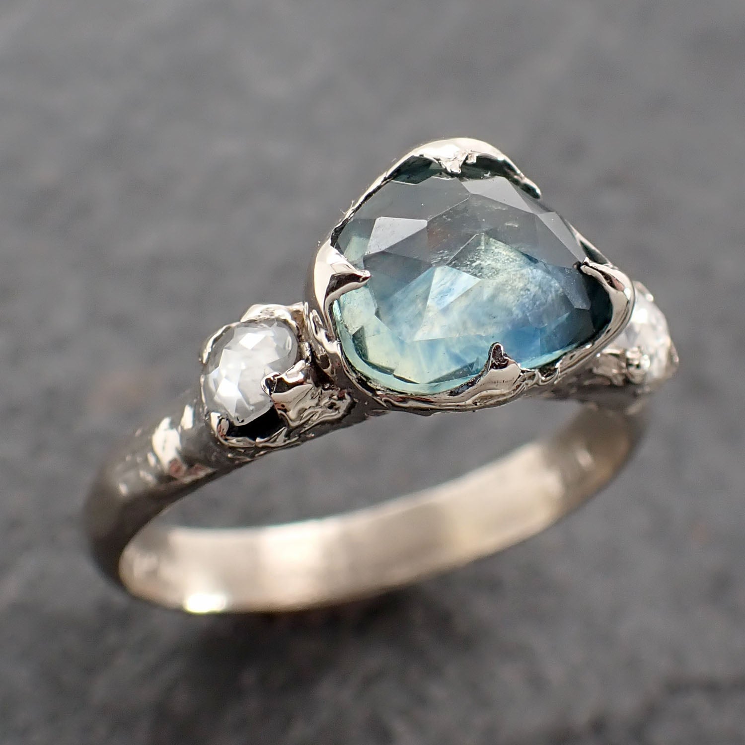 Fancy cut Montana Sapphire Diamond 14k White Gold Engagement Ring Wedding Ring blue Gemstone Ring Multi stone Ring 2491