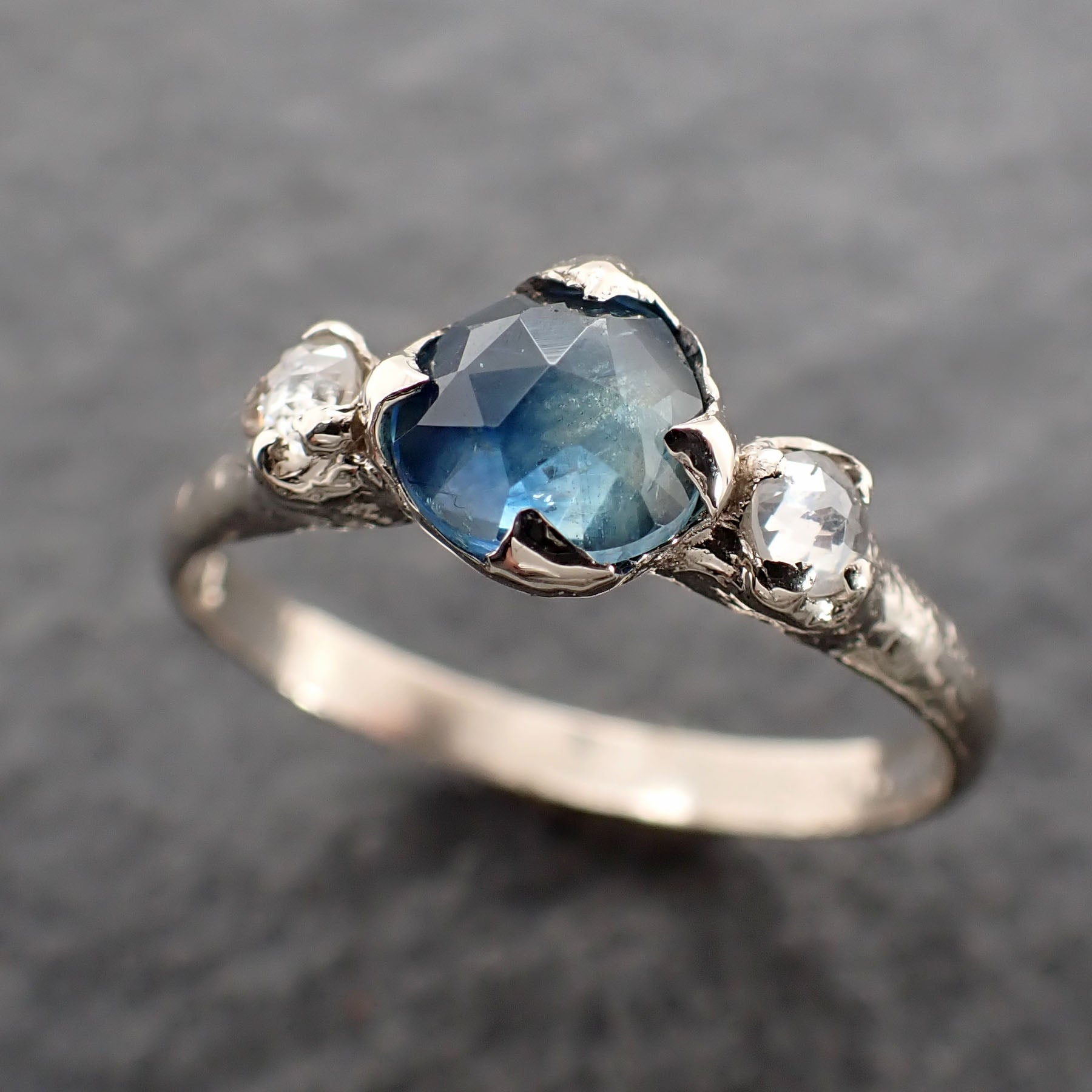 fancy cut montana sapphire diamond 14k white gold engagement ring wedding ring blue gemstone ring multi stone ring 2490 Alternative Engagement