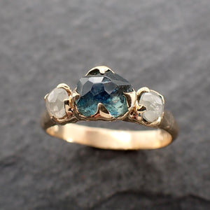 Partially faceted blue Montana Sapphire and fancy Diamonds 14k Yellow Gold Engagement Wedding Ring Gemstone Ring Multi stone Ring 2488