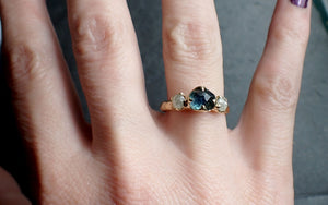 partially faceted blue montana sapphire and fancy diamonds 14k yellow gold engagement wedding ring gemstone ring multi stone ring 2488 Alternative Engagement
