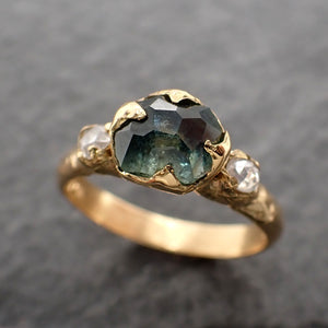 Partially faceted blue Montana Sapphire and fancy Diamonds 18k Yellow Gold Engagement Wedding Ring Gemstone Ring Multi stone Ring 2487