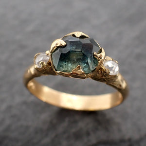 partially faceted blue montana sapphire and fancy diamonds 18k yellow gold engagement wedding ring gemstone ring multi stone ring 2487 Alternative Engagement