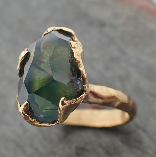 partially faceted sapphire 18k yellow gold statement custom gemstone ring solitaire 2218 Alternative Engagement