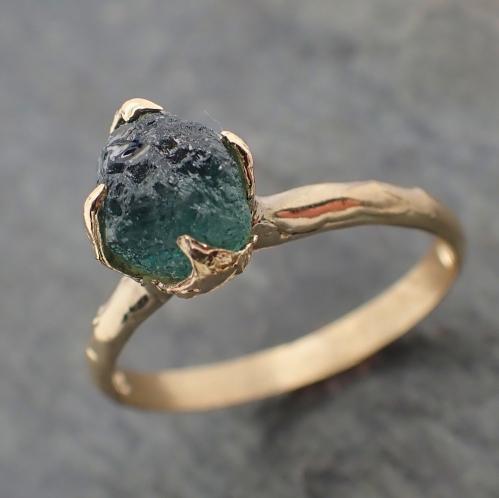 raw green montana sapphire 18k yellow gold engagement ring wedding ring custom gemstone ring solitaire ring byangeline 2228 Alternative Engagement