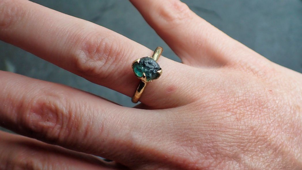 raw green montana sapphire 18k yellow gold engagement ring wedding ring custom gemstone ring solitaire ring byangeline 2228 Alternative Engagement
