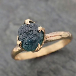 Raw Blue Montana Sapphire 18k Yellow Gold Engagement Ring Wedding Ring Custom Gemstone Ring Solitaire Ring byAngeline 2227