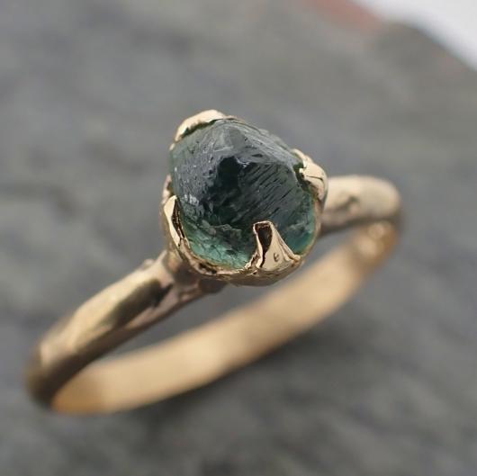raw green montana sapphire 18k yellow gold engagement ring wedding ring custom gemstone ring solitaire ring byangeline 2229 Alternative Engagement