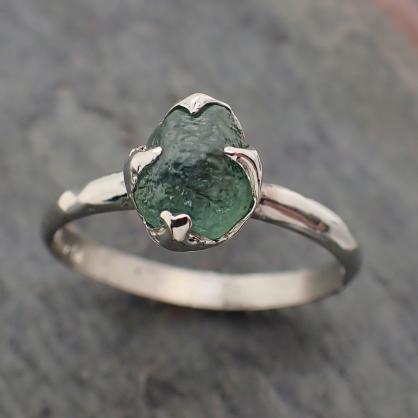 raw green montana sapphire 18k white gold engagement ring wedding ring custom gemstone ring solitaire ring byangeline 2225 Alternative Engagement