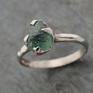 raw green montana sapphire 18k white gold engagement ring wedding ring custom gemstone ring solitaire ring byangeline 2225 Alternative Engagement